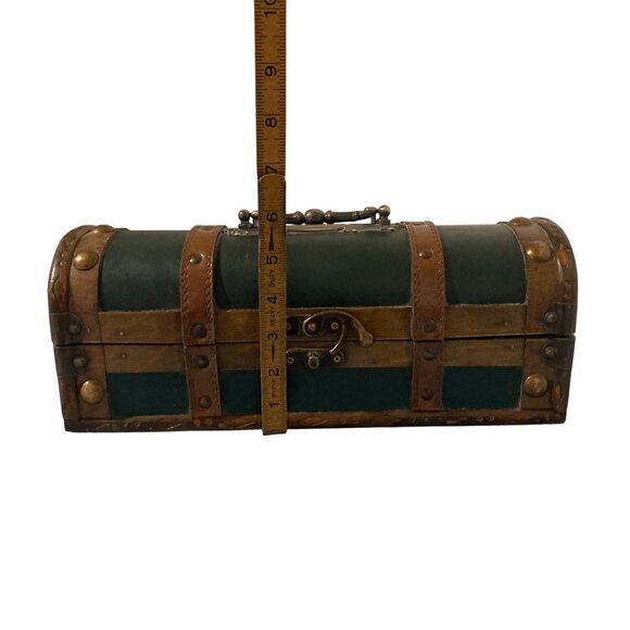 Small Decorative Wood Treasure Chest Jewelry Box With Brass Accents - Picture 9 of 10